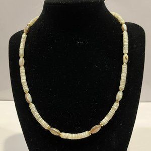 Gorgeous Genuine Heishi Shell Choker gold accents Unisex 18.5 ins Magnetic Clasp